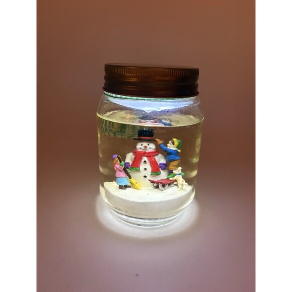Vintage LED Snowman Mason Jar Snow Globe Winter Holiday Decor - Picture 6 of 7